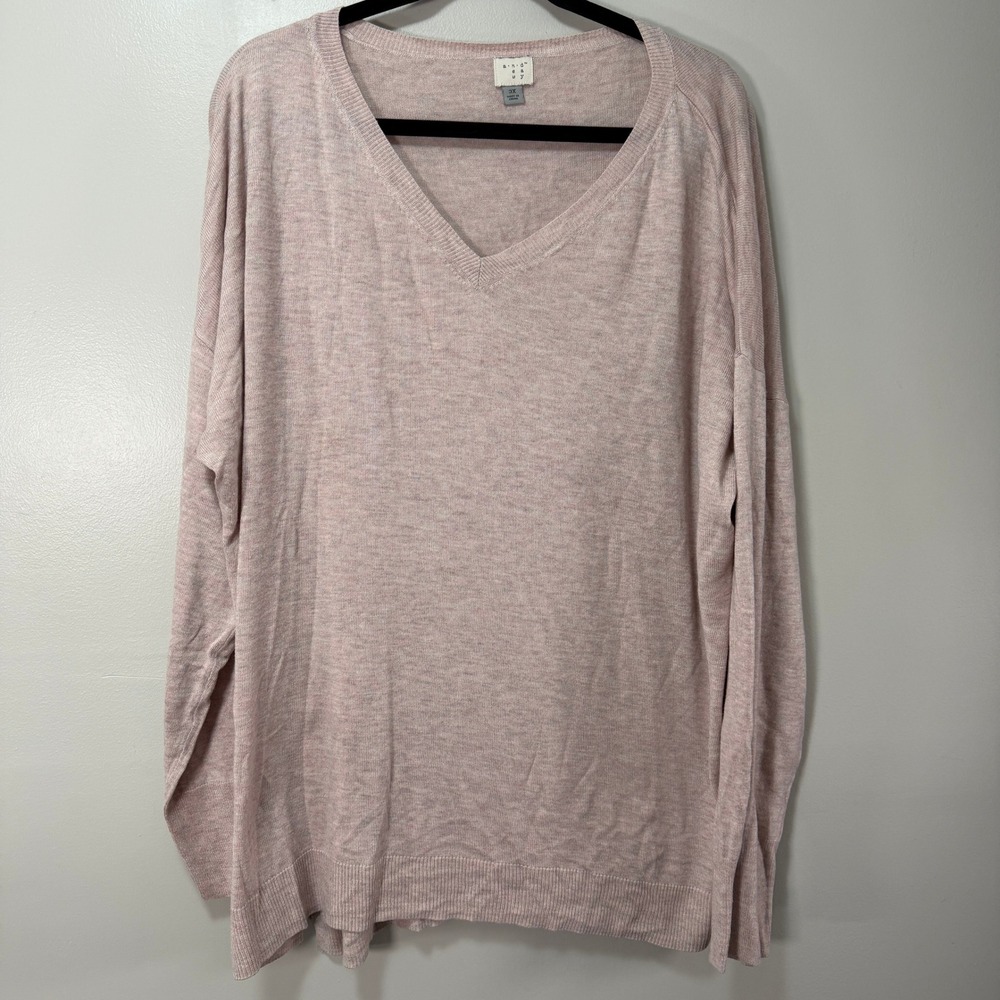 A New Day Sweater Womens 3X Pink Nylon Rayon Modal V-Neck Knit Comfy Pullover